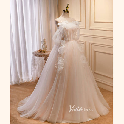 Champagne Tulle Prom Dresses Spaghetti Strap Evening Dress FD3209-prom dresses 2025 -Viniodress-Champagne-Custom Size-