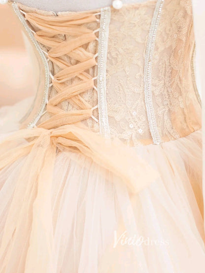 Champagne Tulle Prom Dresses Spaghetti Strap Formal Gown FD3432-prom dresses 2025 -Viniodress-Champagne-Custom Size-