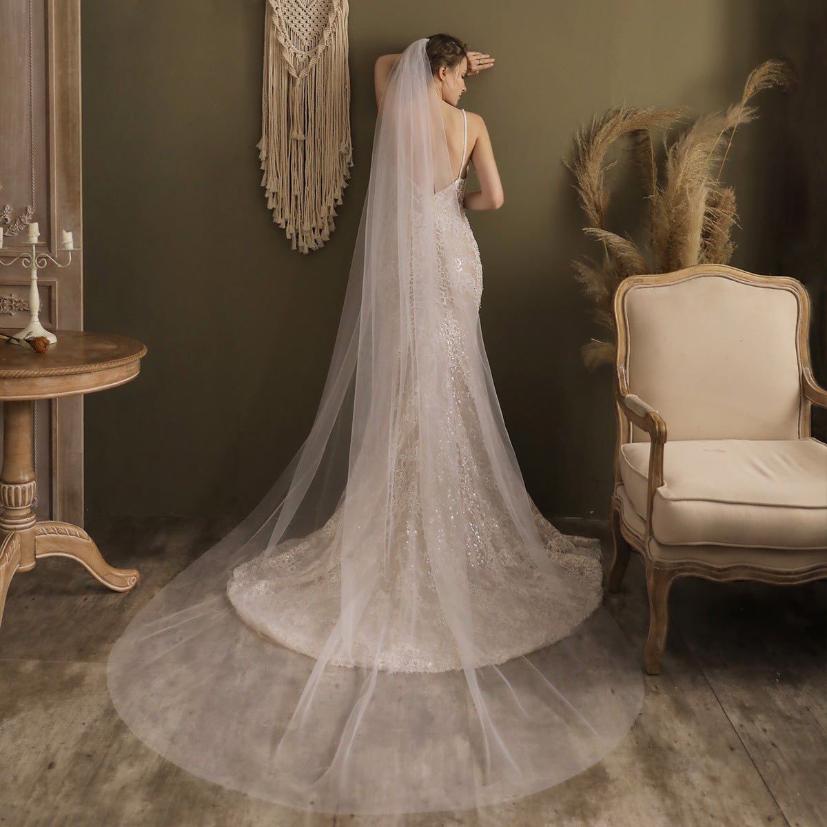 Chapel Length Simple Tulle Veil-Accessories 2025 -Viniodress-Ivory-