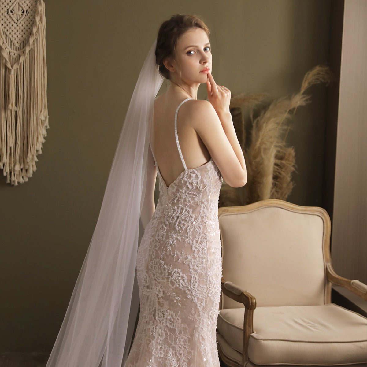 Chapel Length Simple Tulle Veil-Accessories 2025 -Viniodress-Ivory-