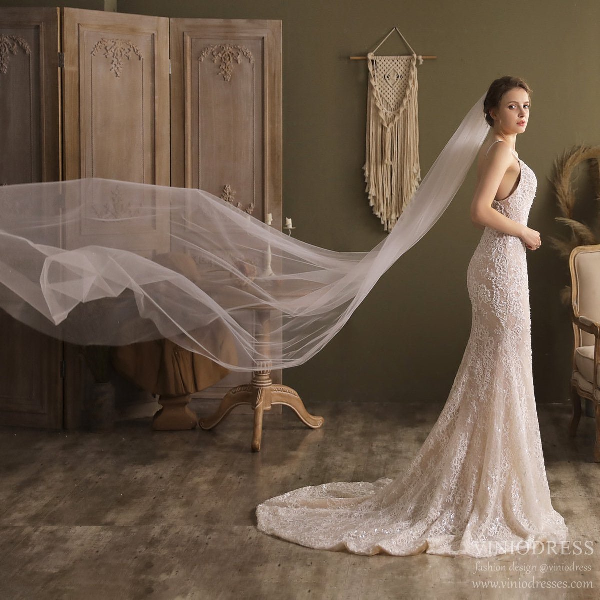 Chapel Length Simple Tulle Veil-Accessories 2025 -Viniodress-Ivory-