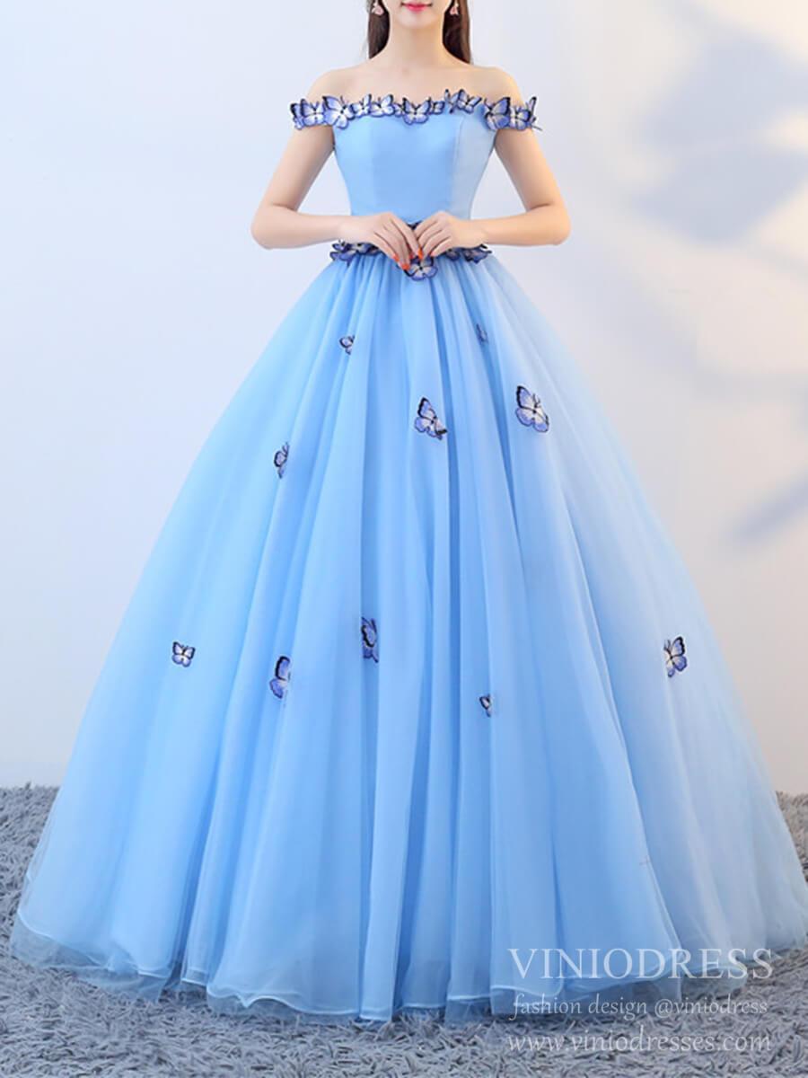 Prom Dress 2025 Cheap Light Blue Butterfly Quinceanera Dress Sweet 16 Dresses FD2280-unique Quinceanera Dresses-Light Blue-Custom Size-Viniodress