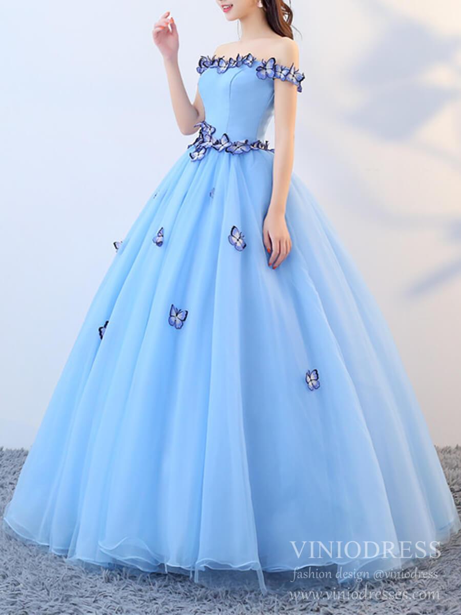 Prom Dress 2025 Cheap Light Blue Butterfly Quinceanera Dress Sweet 16 Dresses FD2280-unique Quinceanera Dresses-Light Blue-Custom Size-Viniodress