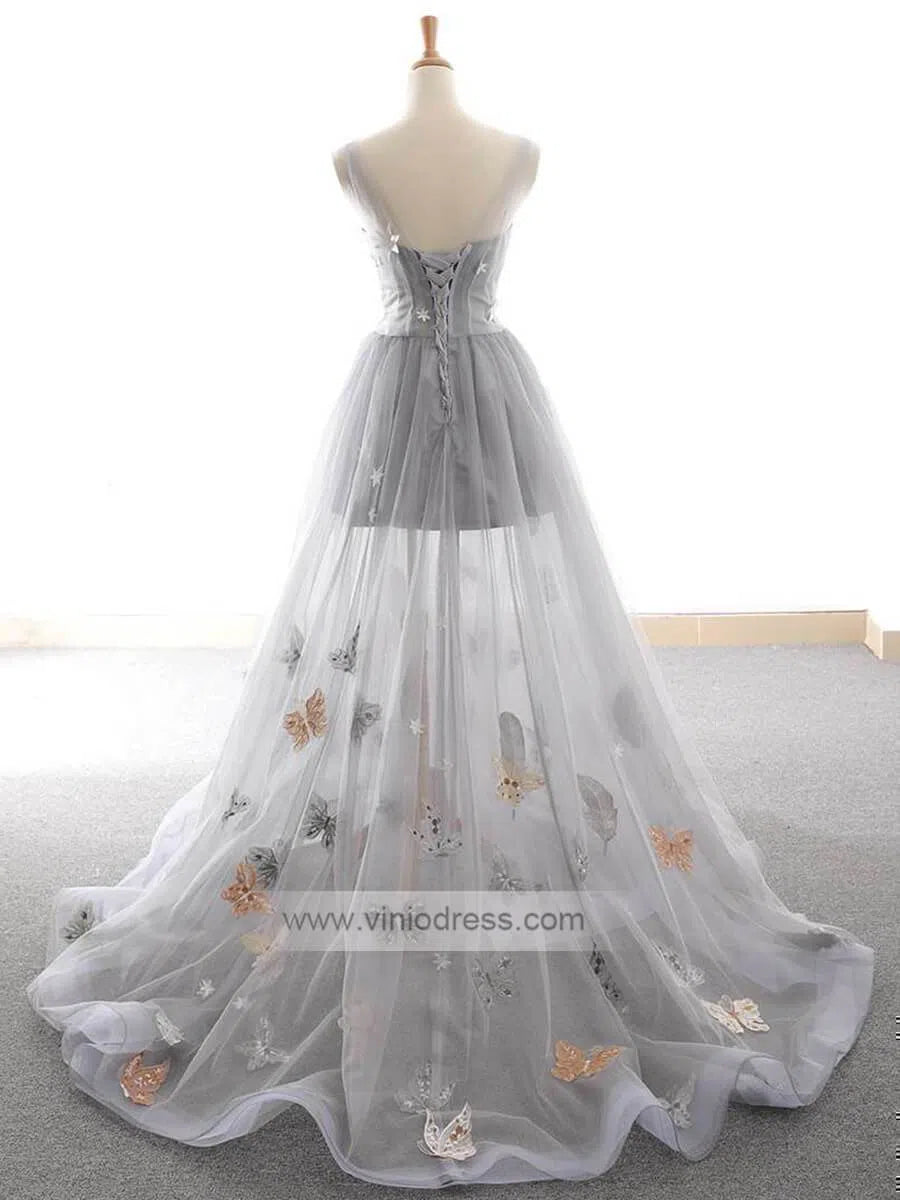 Cheap Long Grey Prom Dresses 2019 See Through Formal Dress FD1080-prom dresses-Viniodress-Viniodress