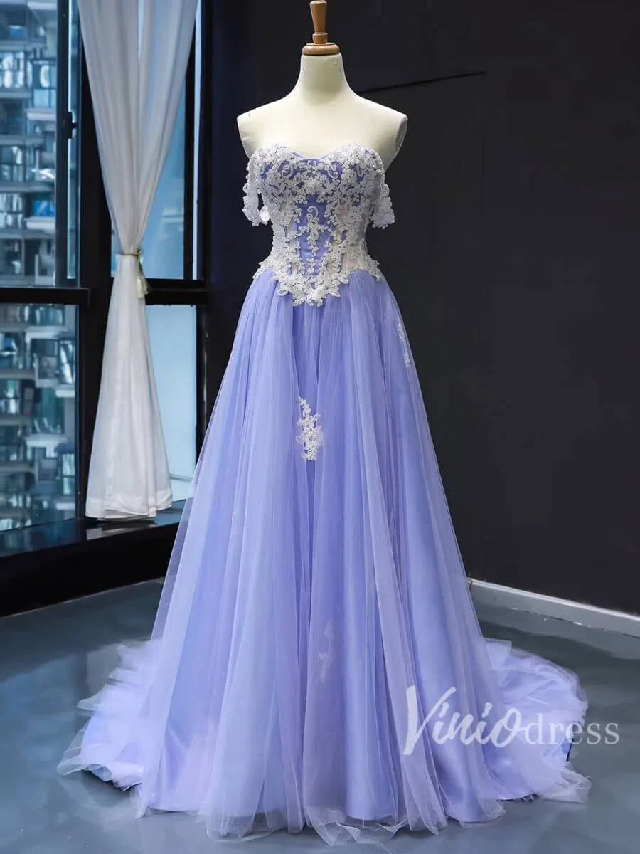 Cheap Long Lavender Prom Dresses Lace Applique Evening Dress FD1132-prom dresses-Viniodress-Viniodress