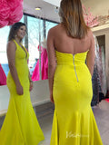 Cheap Satin Mermaid Prom Dresses Halter Plunging V-Neck FD3998-prom dresses-Viniodress-Yellow-Custom Size-Viniodress