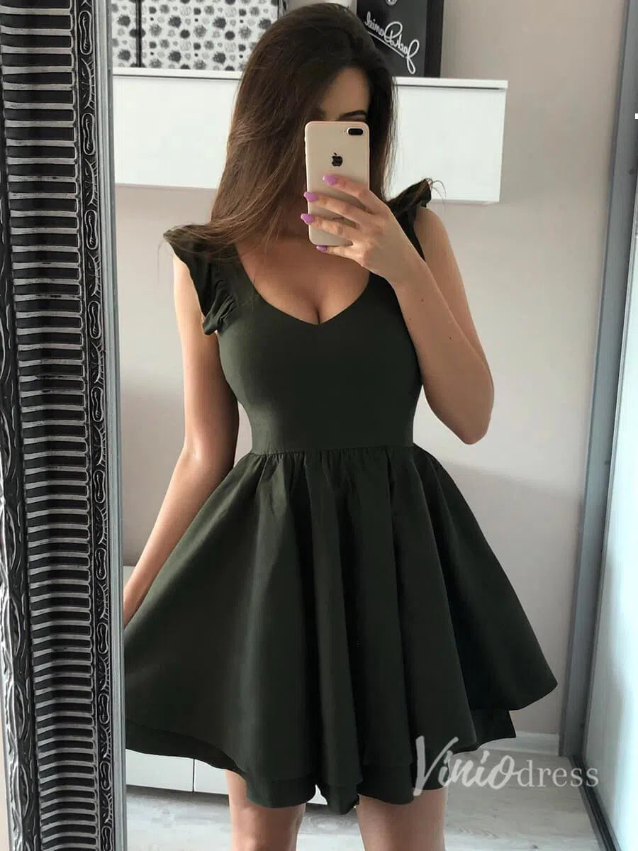 Cheap Short Graduation Dress V Neck Mini Homecoming Dresses FD1305-homecoming dresses-Viniodress-Green-Custom Size-Viniodress