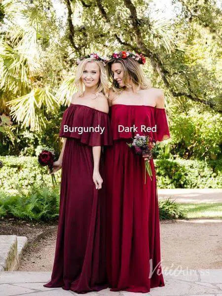 Cheap Slate Blue Long Bridesmaid Dresses Off the Shoulder VB1001-bridesmaid dresses-Viniodress-Burgundy-Custom Size-Viniodress