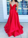 Prom Dress 2025 Cheap Spaghetti Strap V Neck Red Satin Prom Dresses Lace Up Back FD2029-unique prom dresses-Red-Custom Size-Viniodress