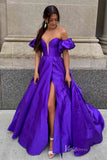 Cheap Strapless Satin Prom Dresses with Slit, Removable Puffed Sleeve FD4092-prom dresses-Viniodress-Purple-Custom Size-Viniodress