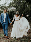 Cheap Two Piece Rustic Wedding Dresses with Sleeves Viniodress VW1113-wedding dresses-Viniodress-Viniodress