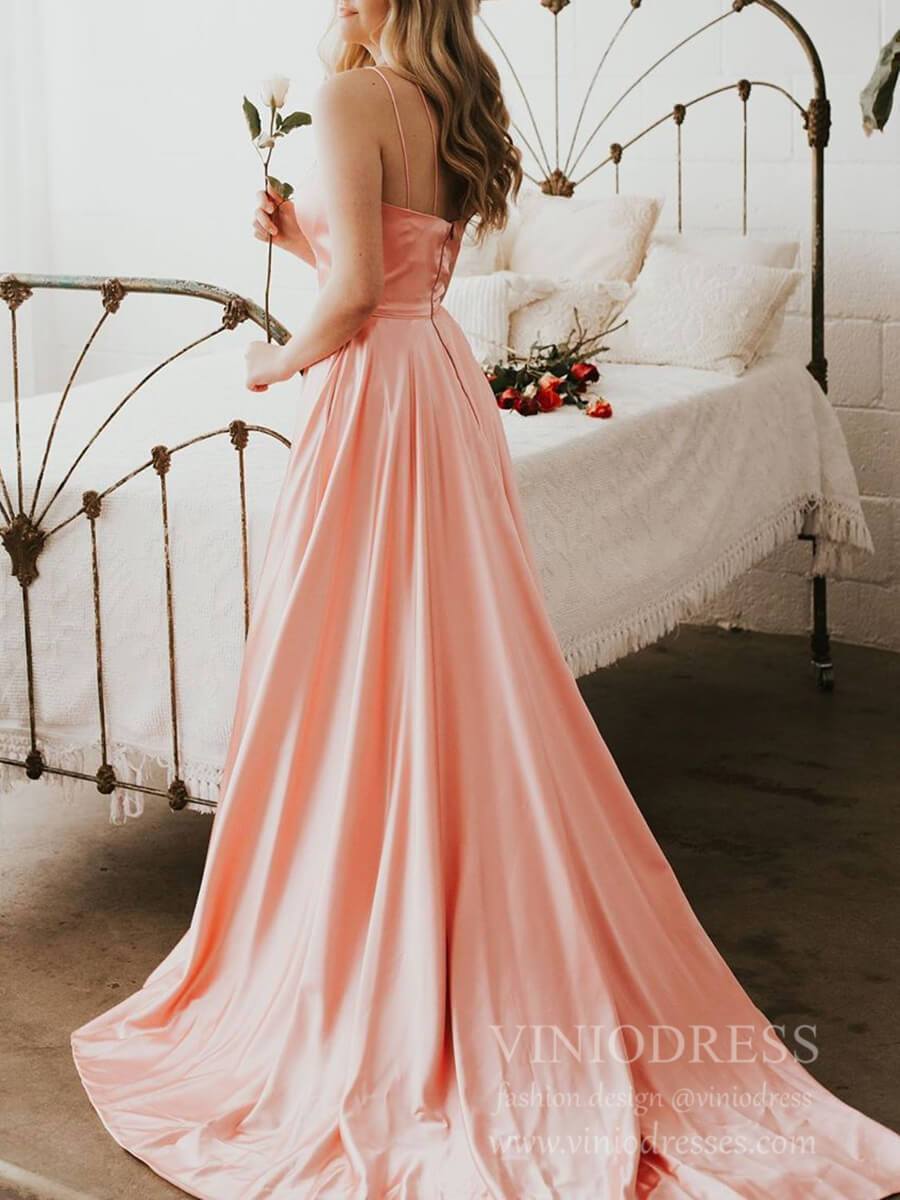 Chic A-line Satin Long Prom Dresses with Pockets FD1822-prom dresses 2025 -Viniodress-Bright Pink-Custom Size-