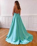 Prom Dress 2025 Chic A-line Satin Prom Dress Simple Formal Dress with Pockets FD1822B-unique prom dresses-Tiffany Blue-Custom Size-Viniodress