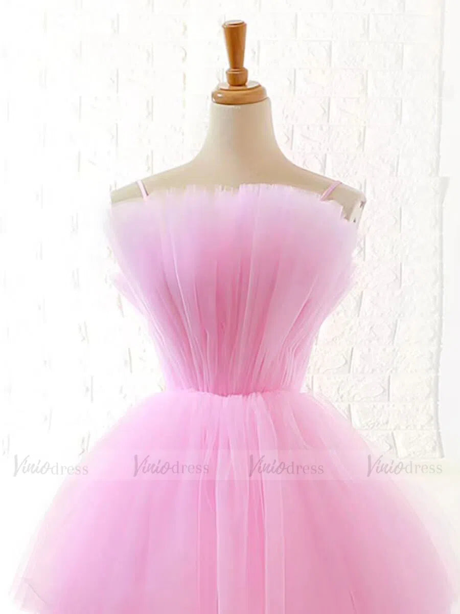 Chic Spaghetti Strap Pink High Low Prom Dresses FD1472-prom dresses-Viniodress-Viniodress