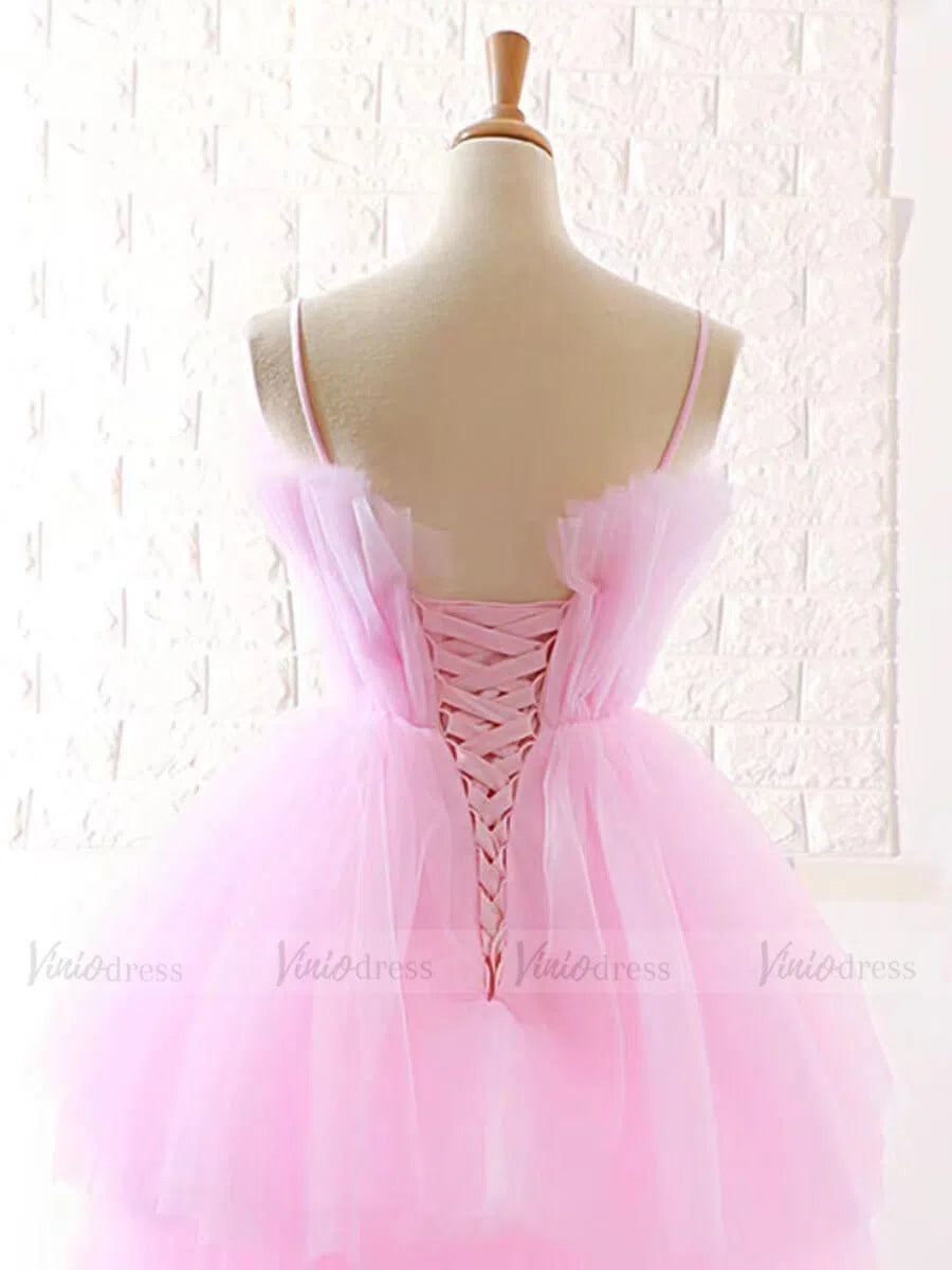 Chic Spaghetti Strap Pink High Low Prom Dresses FD1472-prom dresses-Viniodress-Viniodress