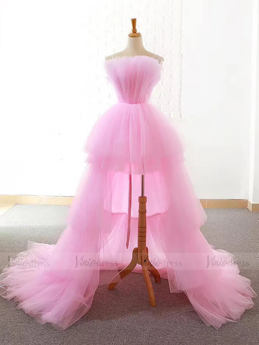 Chic Spaghetti Strap Pink High Low Prom Dresses FD1472-prom dresses-Viniodress-Pink-Custom Size-Viniodress