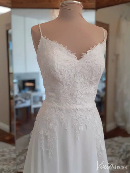 Chiffon A-Line Wedding Dress with Lace Bodice and Low Back – VW2561-wedding dresses 2025 -Viniodress-White-Custom Size-