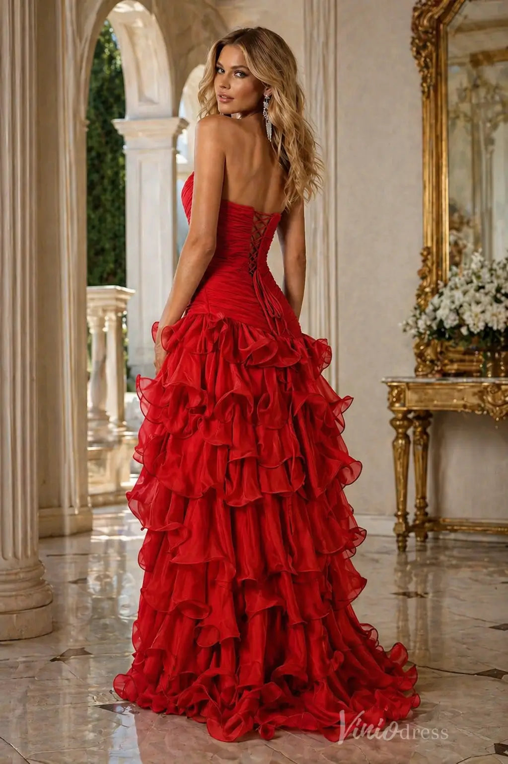 Chiffon Ruffle Prom Dress with Ruched Sweetheart Bodice & High Slit – RF048-prom dresses 2026-Viniodress-Butter Yellow-Custom Size – Add Measurements in Cart-