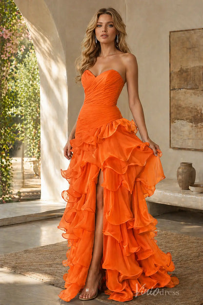Chiffon Ruffle Prom Dress with Ruched Sweetheart Bodice & High Slit – RF048-prom dresses 2026-Viniodress-Butter Yellow-Custom Size – Add Measurements in Cart-