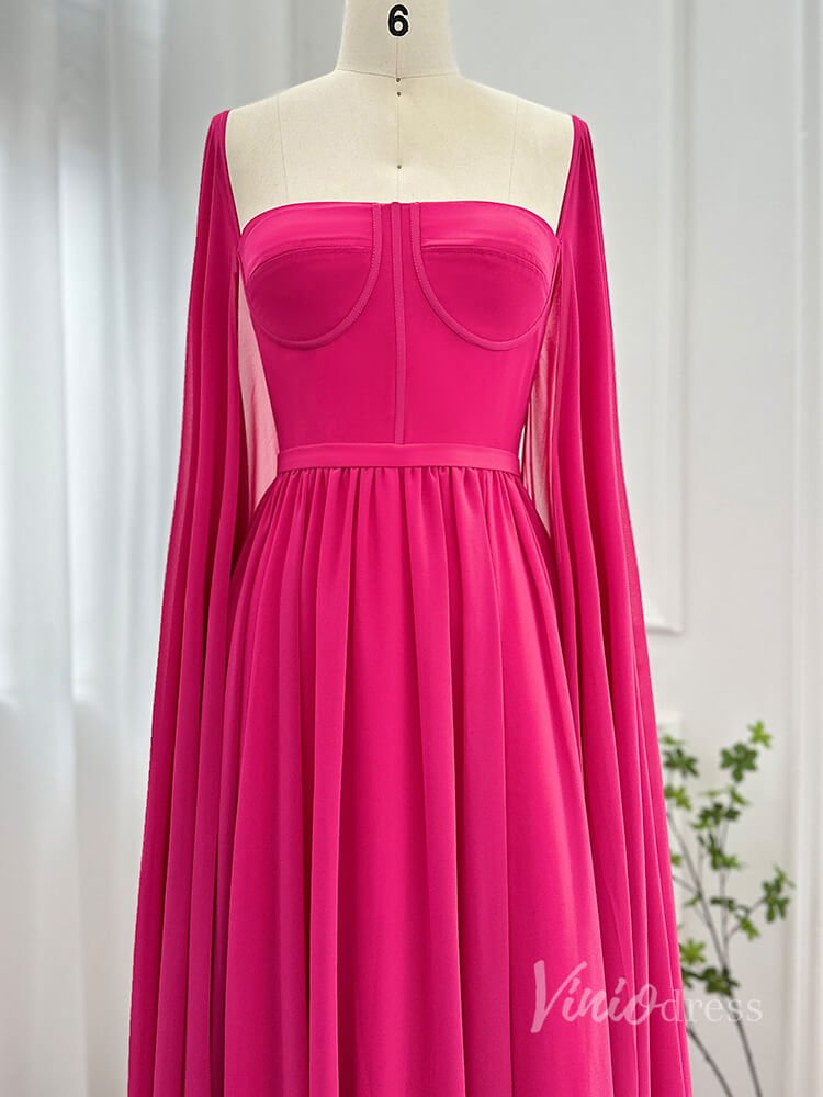 Chiffon Sheath Extra Long Sleeve Prom Dresses Mother of the Bride Dress AD1184-prom dresses 2025 -Viniodress-Fuchsia-US 2-