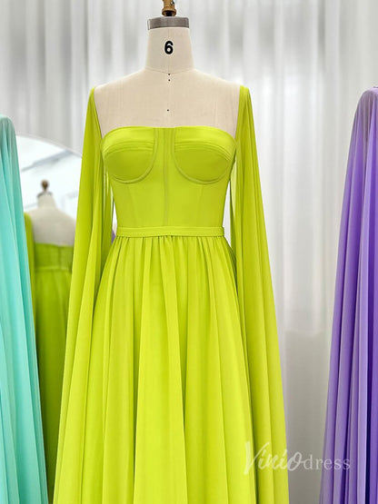 Chiffon Sheath Extra Long Sleeve Prom Dresses Mother of the Bride Dress AD1184-prom dresses 2025 -Viniodress-Green-US 2-