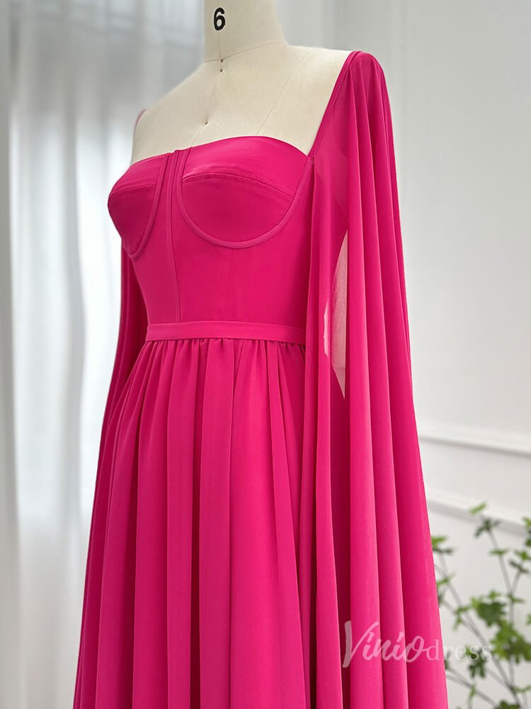 Chiffon Sheath Extra Long Sleeve Prom Dresses Mother of the Bride Dress AD1184 - Viniodressprom dressesFuchsiaUS 2 - Formal Dresses - Ball Gowns