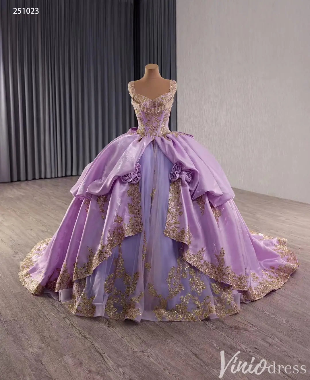 Cinderella Blue and Gold Quinceañera Dress with Overskirt and Rosettes – Style 251023-Quinceanera Dresses 2025 -Viniodress-Light Blue-Custom Size-