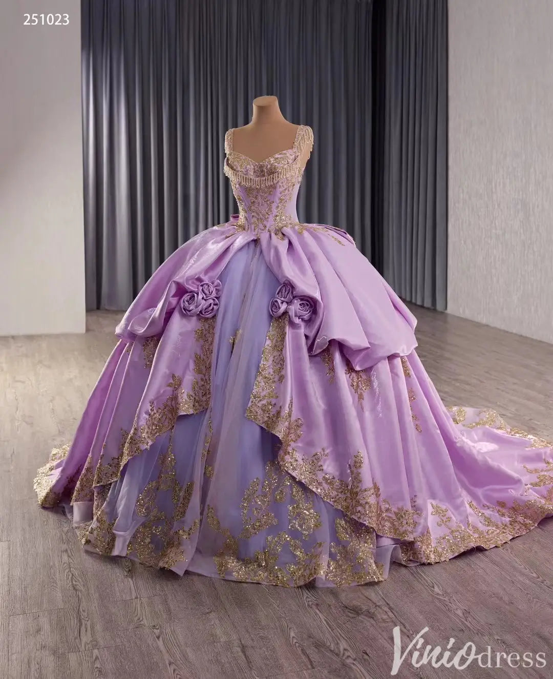 Cinderella Blue and Gold Quinceañera Dress with Overskirt and Rosettes – Style 251023-Quinceanera Dresses 2025 -Viniodress-Light Blue-Custom Size-