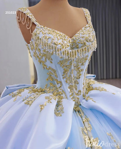 Cinderella Blue and Gold Quinceañera Dress with Overskirt and Rosettes – Style 251023-Quinceanera Dresses 2025 -Viniodress-Light Blue-Custom Size-