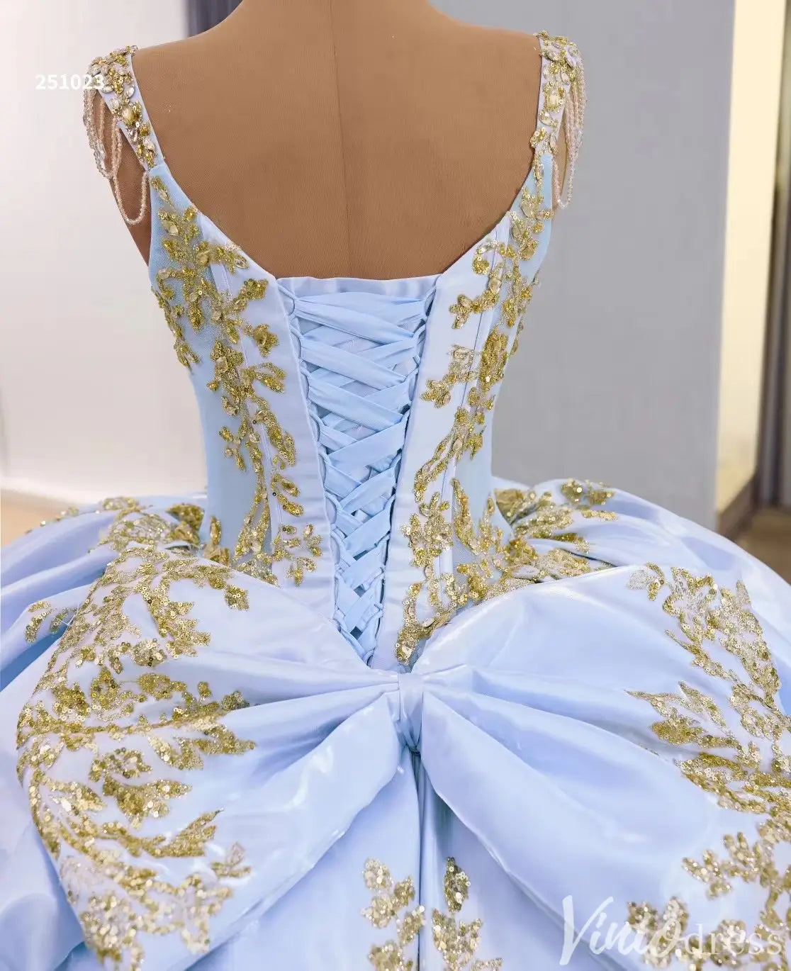 Cinderella Blue and Gold Quinceañera Dress with Overskirt and Rosettes – Style 251023-Quinceanera Dresses 2025 -Viniodress-Light Blue-Custom Size-