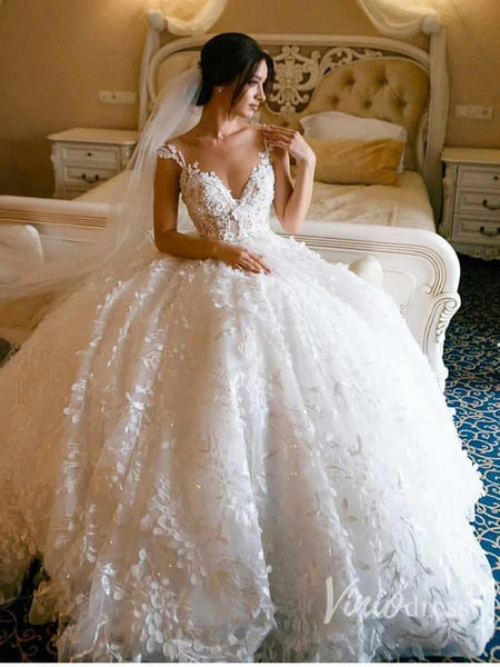 Cinderella Princess Wedding Dresses Fairy Ball Gown with Illusion Neck Viniodress Cinderella Princess Wedding Dresses Fairy Ball Gown with Illusion Neck Viniodress