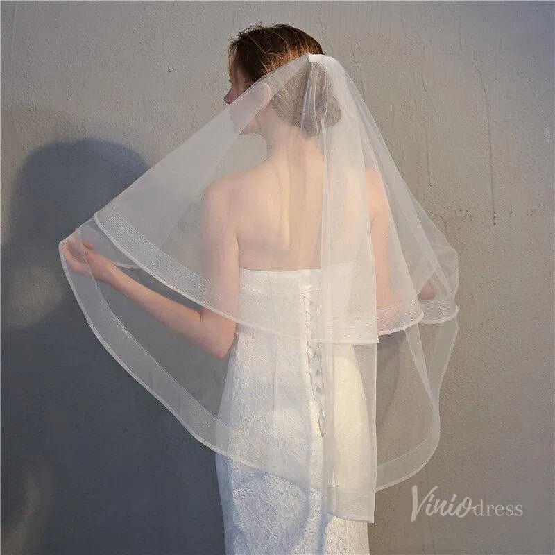 Classic 2 Tier Short Blusher Veil Viniodress-Bridal Veil 2025 -Viniodress-Ivory-