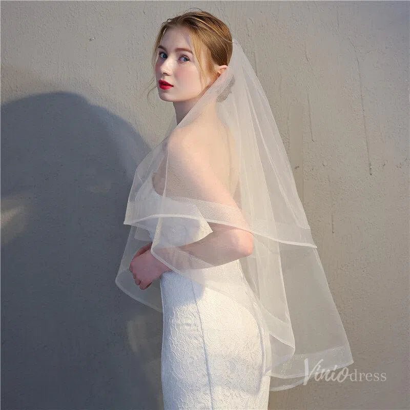 Classic 2 Tier Short Blusher Veil Viniodress-Bridal Veil 2025 -Viniodress-Ivory-
