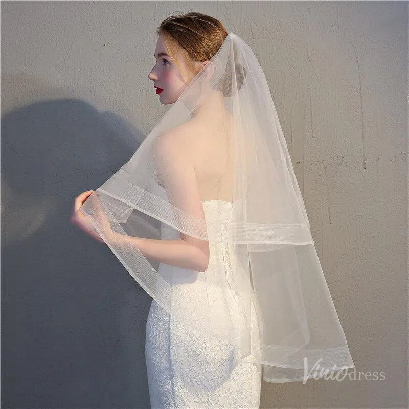 Classic 2 Tier Short Blusher Veil Viniodress-Bridal Veil 2025 -Viniodress-Ivory-