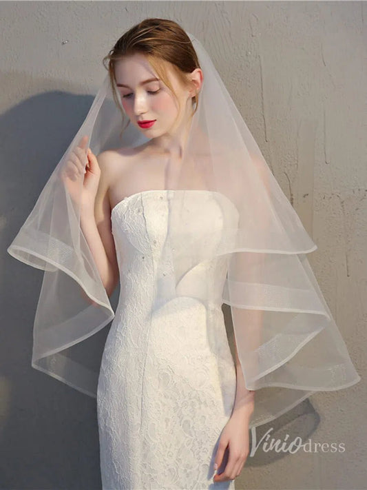 Classic 2 Tier Short Blusher Veil Viniodress-Bridal Veil 2025 -Viniodress-Ivory-