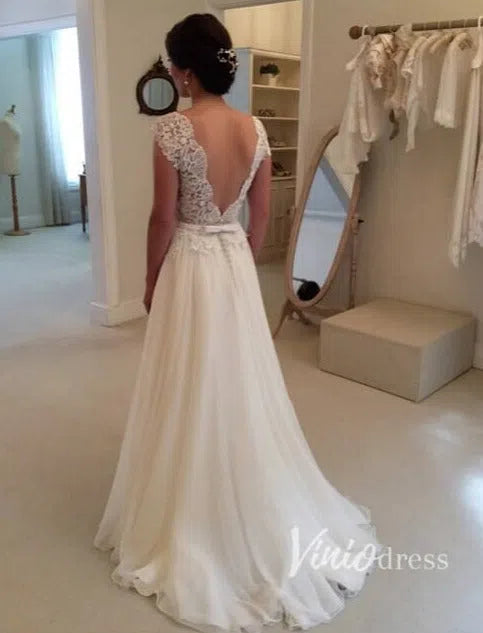 Classic A-line Chiffon Beach Wedding Dresses Backless VW2052-wedding dresses-Viniodress-Viniodress