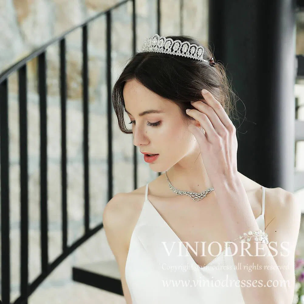 Classic and Vintage Crystal Tiaras for Bride AC1065-Headpieces 2025 -Viniodress-Silver-