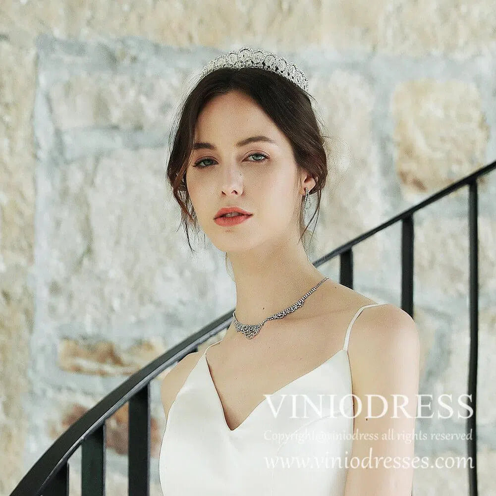 Classic and Vintage Crystal Tiaras for Bride AC1065-Headpieces 2025 -Viniodress-Silver-