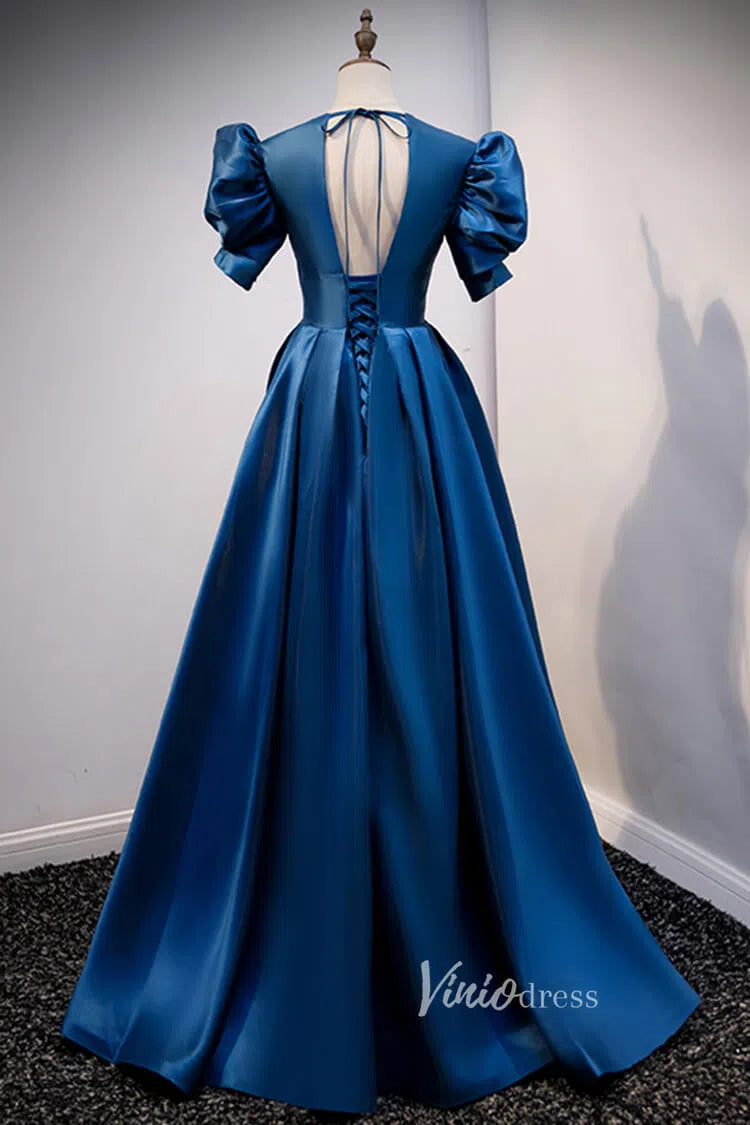 Classic Blue A-line Satin Prom Dresses with Pockets FD2630 Viniodress Classic Blue A-line Satin Prom Dresses with Pockets FD2630 Viniodress