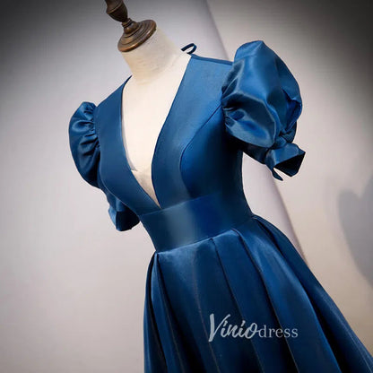 Classic Blue A-line Satin Prom Dresses with Pockets FD2630-prom dresses 2025 -Viniodress-Blue-Custom Size-