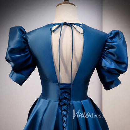 Classic Blue A-line Satin Prom Dresses with Pockets FD2630-prom dresses 2025 -Viniodress-Blue-Custom Size-