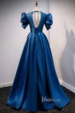 Prom Dress 2025 Classic Blue A-line Satin Prom Dresses with Pockets FD2630-unique prom dresses-Blue-Custom Size-Viniodress