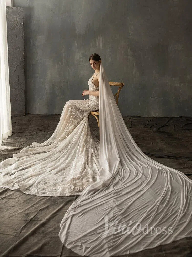 Classic Cathedral Veils Spandex Bridal Veil AC1007-Bridal Veil 2025 -Viniodress-Ivory-