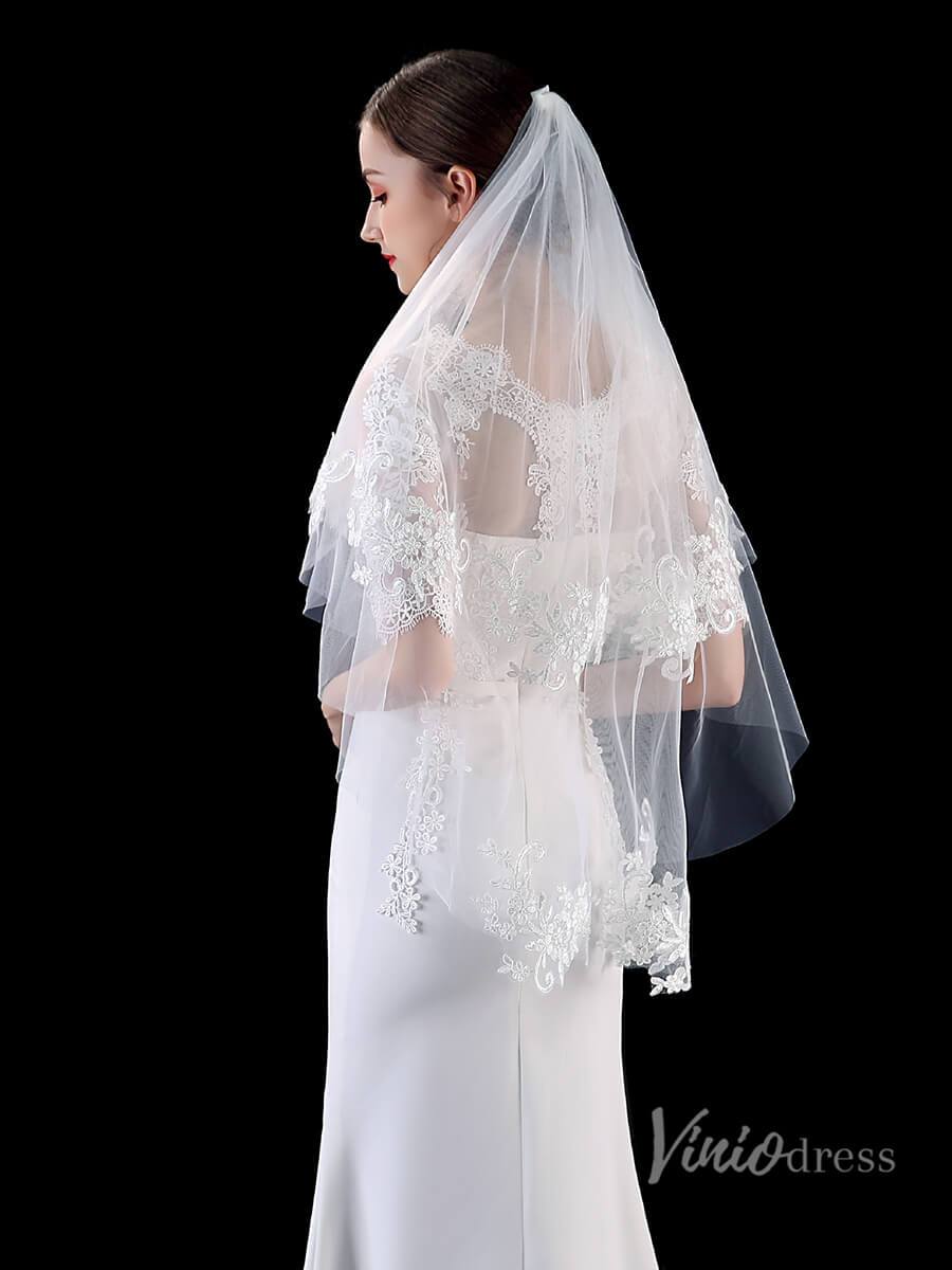 Classic Fingertip Length Bridal Veil Viniodress TS1902-Bridal Veil 2025 -Viniodress-Ivory-