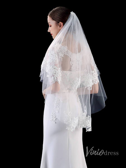 Classic Fingertip Length Bridal Veil Viniodress TS1902-Bridal Veil 2025 -Viniodress-Ivory-