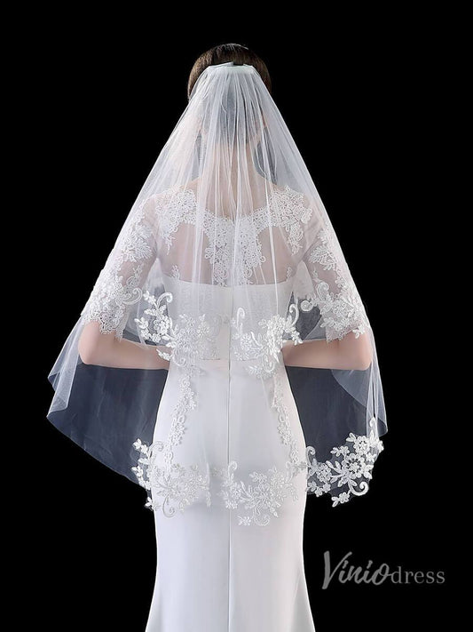 Classic Fingertip Length Bridal Veil Viniodress TS1902-Bridal Veil 2025 -Viniodress-Ivory-