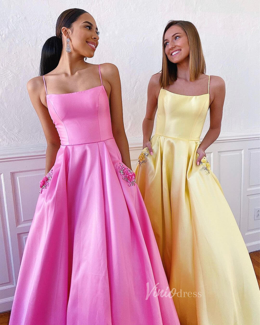 Prom Dress 2025 Classic Lace Up Satin Long Prom Dresses with Pockets FD1256B-unique prom dresses-Light Blue-US 2-Viniodress