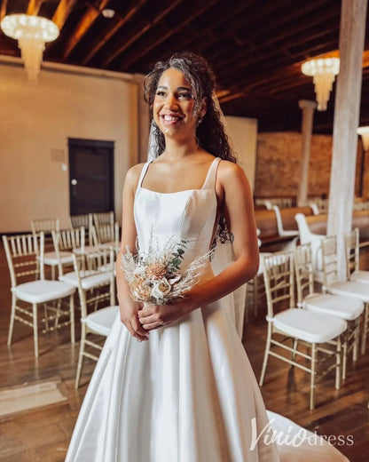 Classic Mikado A-Line Wedding Dress with Square Neckline and Open Back – MS110-wedding dresses 2025 -Viniodress-Ivory-Custom Size-