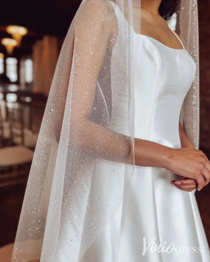 Classic Mikado A-Line Wedding Dress with Square Neckline and Open Back – MS110-wedding dresses 2025 -Viniodress-Ivory-Custom Size-