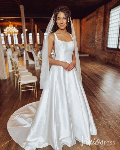 Classic Mikado A-Line Wedding Dress with Square Neckline and Open Back – MS110-wedding dresses 2025 -Viniodress-Ivory-Custom Size-